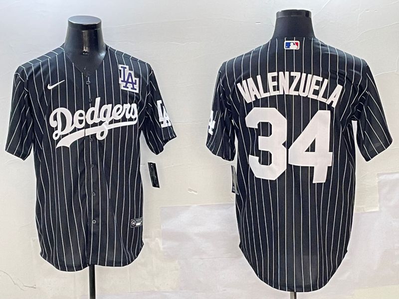 Men Los Angeles Dodgers #34 Valenzuela Black Stripe Jointly Name 2025 Nike MLB Jersey style 6->los angeles dodgers->MLB Jersey